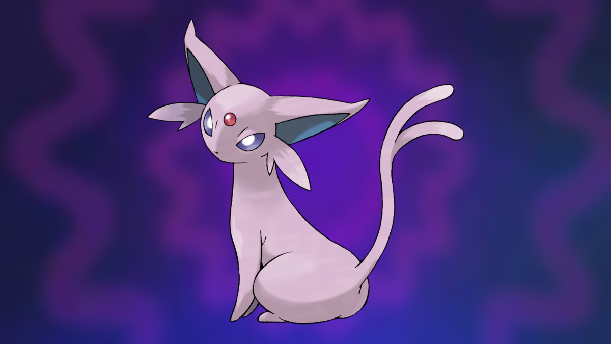 Espeon on the Pokémon Go Psychic-type background.